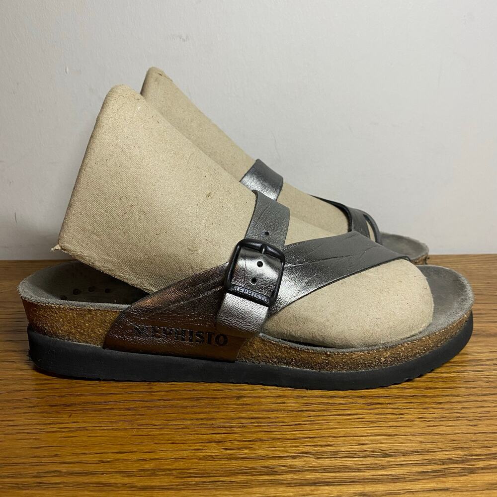 Mephisto Helen Toe Loop Thong Sandals Metallic Grey Odysee Womens Size 37 US 7